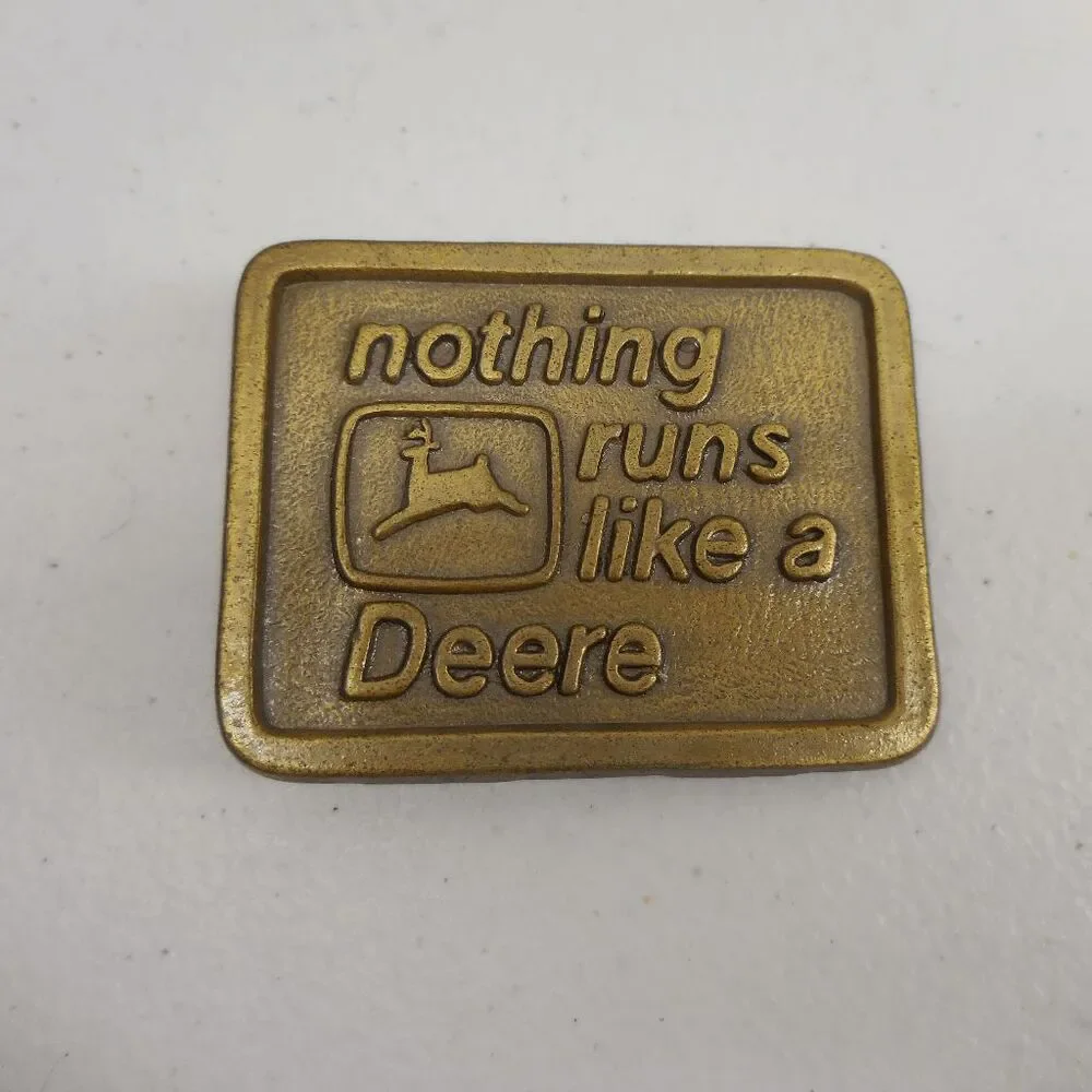 Vintage 1975 John Deere Belt Buckle Nothing Runs‎ Like A Deere Brass 2-3/4 X 2